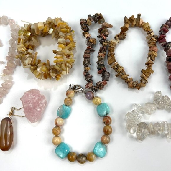 Assorted Gemstone Nugget Beads Destash Lot Agate Quartz Goldstone Shell Earthy - Picture 6 of 6